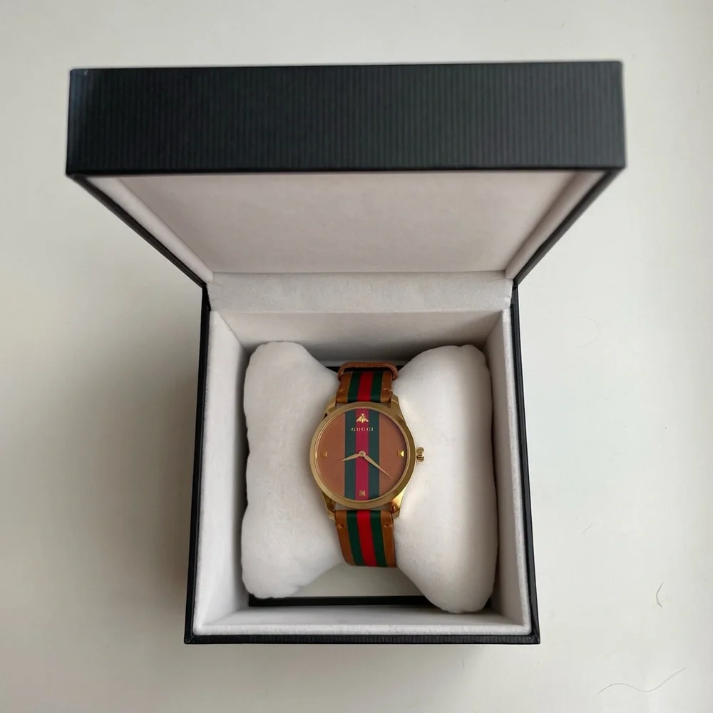 Gucci G-Timeless Quartz Brown Dial with Stripe Motif Unisex Watch - Picture 3 of 6